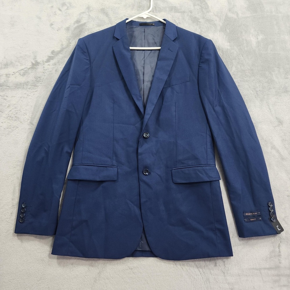 NEW Braveman Suit Jacket Mens 40L Navy Slim Fit 2 Button Blazer Wedding Formal